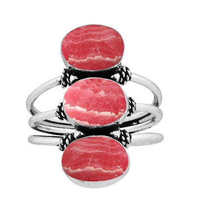 Rhodochrosite 925 silver plated rings