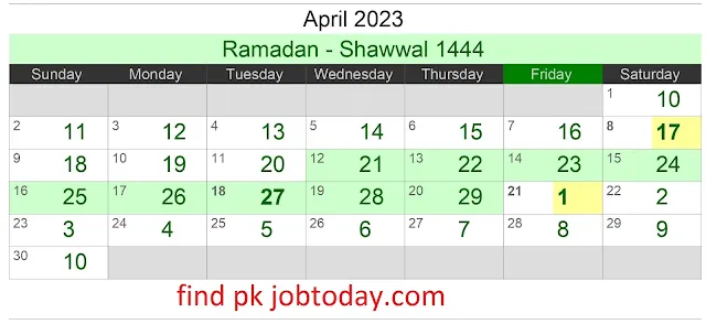 April 2023 Islamic Calendar