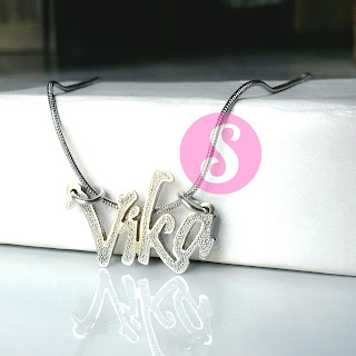 kalung nama monel silver grafir - vika