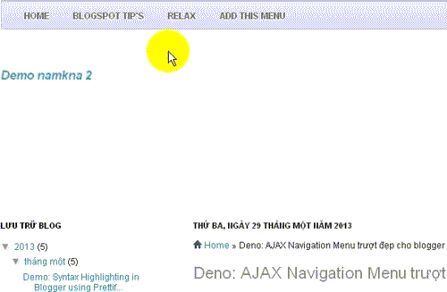 AJAX Navigation Menu drop trượt đẹp cho blogger
