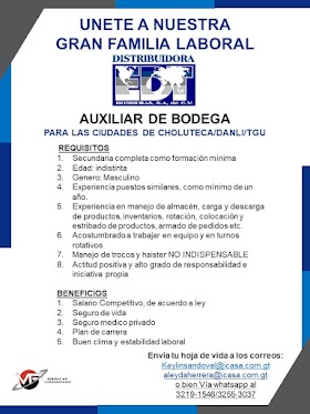 Auxiliar de Bodega - Choluteca Danli Tegucigalpa