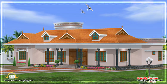 Kerala single story house model side elevation - 2800 Sq. Ft. - April 2012