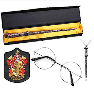  Magic Wand, 4 PCS Iron-On Patch with Novelty Glasses Wand Necklace Cosplay Costume Accessory
