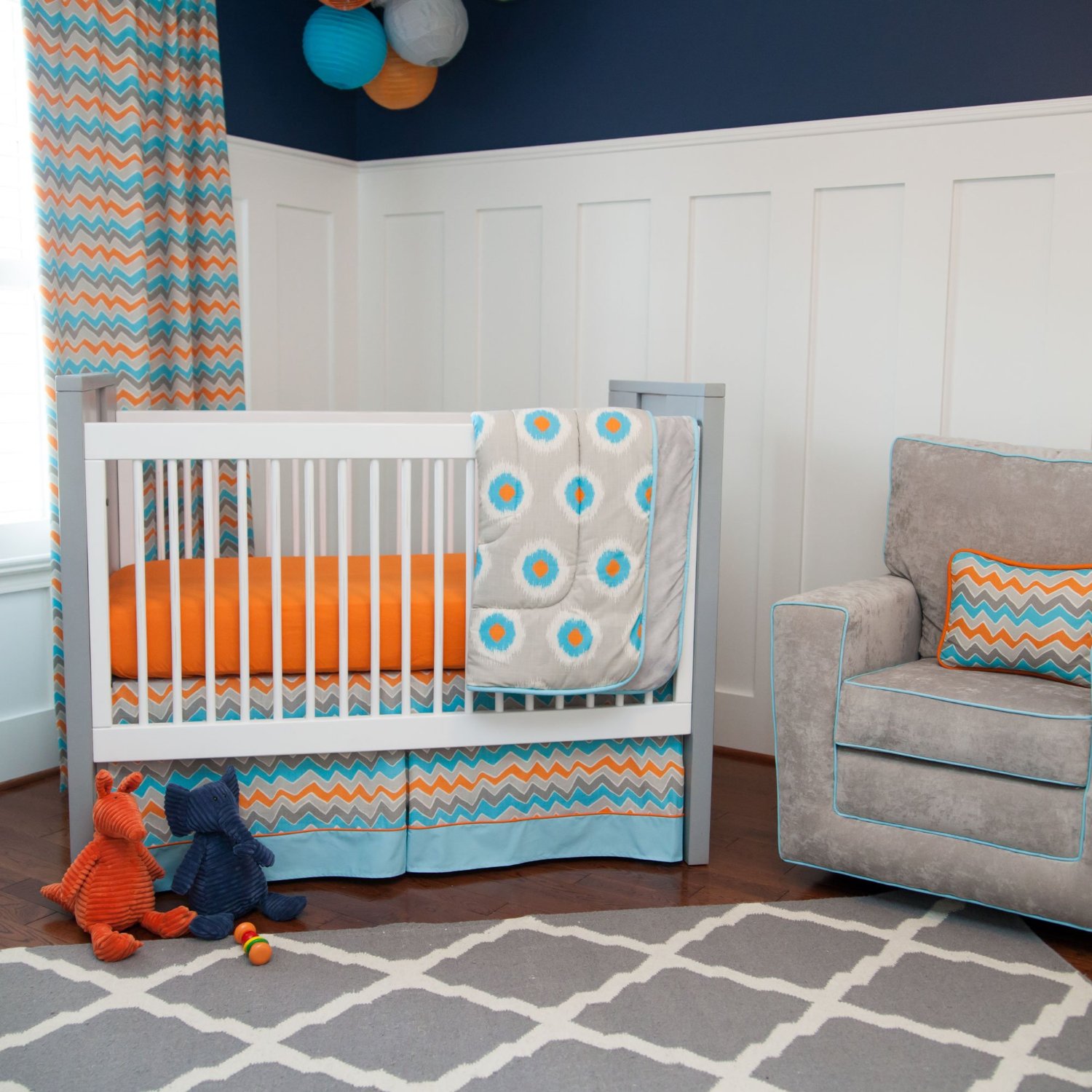 Blue and Orange Nursery Crib Sets & Bedding for Baby Girls ...