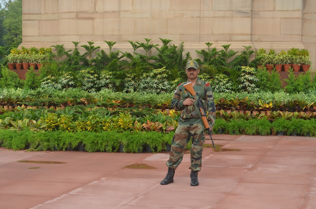 Indian Army soldier guarding India Gate, Delhi