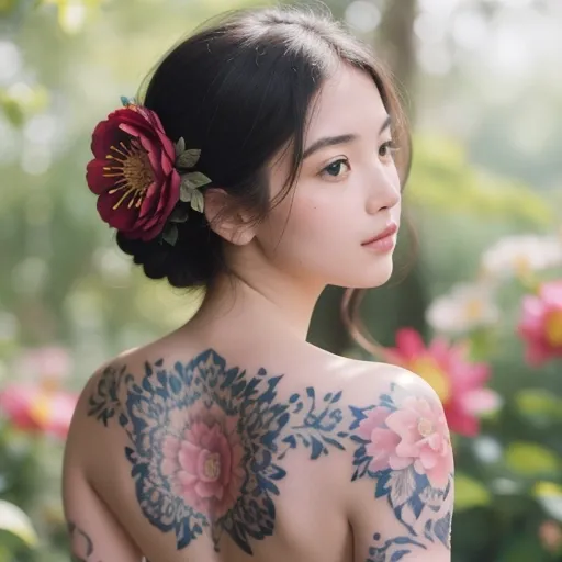 Tatuagem feminina flores nas costas