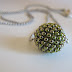 Olive Green Beaded Round Necklace-Sterling Silver Chain