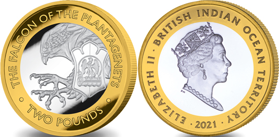 British Indian Ocean Territory 2 pounds 2021 - The Queen's Beasts - The Falcon of the Plantagenets