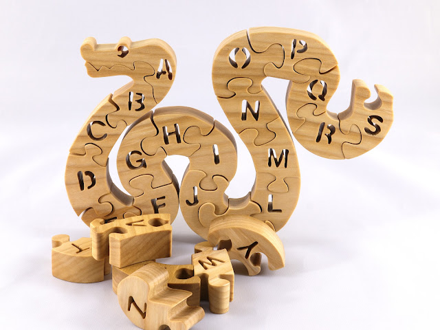 Handmade Wooden Alphabet Snake Puzzle Toy