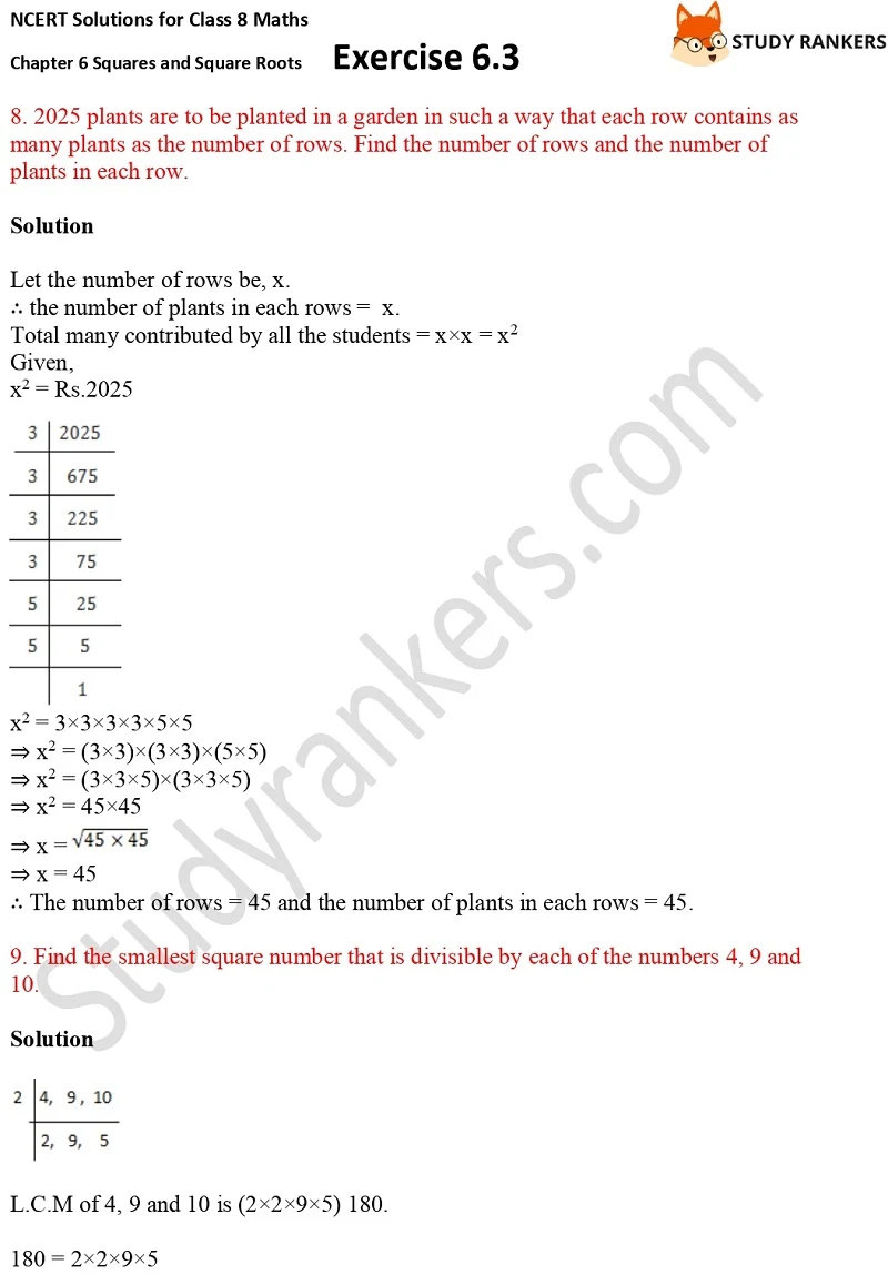 NCERT Solutions for Class 8 Maths Ch 6 Squares and Square Roots Exercise 6.3 19