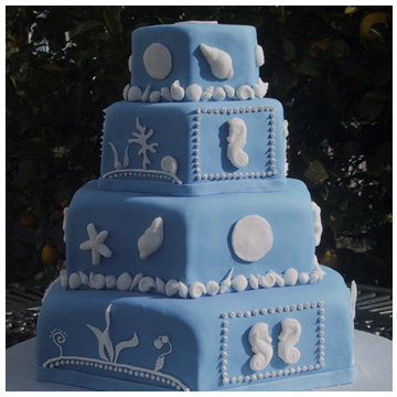 Four Tier Blue Wedding Cake With Seashells by Edith Meyer Wedding Cakes