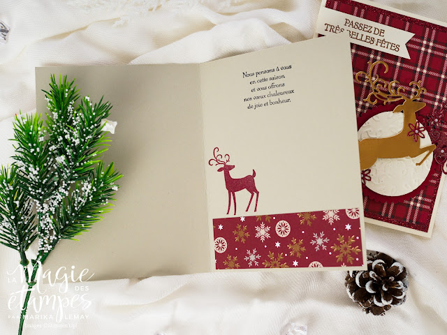 Carte de Noël Stampin' Up! avec le papier design de Noël et le lot Renne fringant