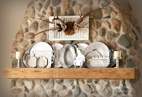 Old Wood Mantel With Hammered Aluminum Display, Bliss-Ranch.com