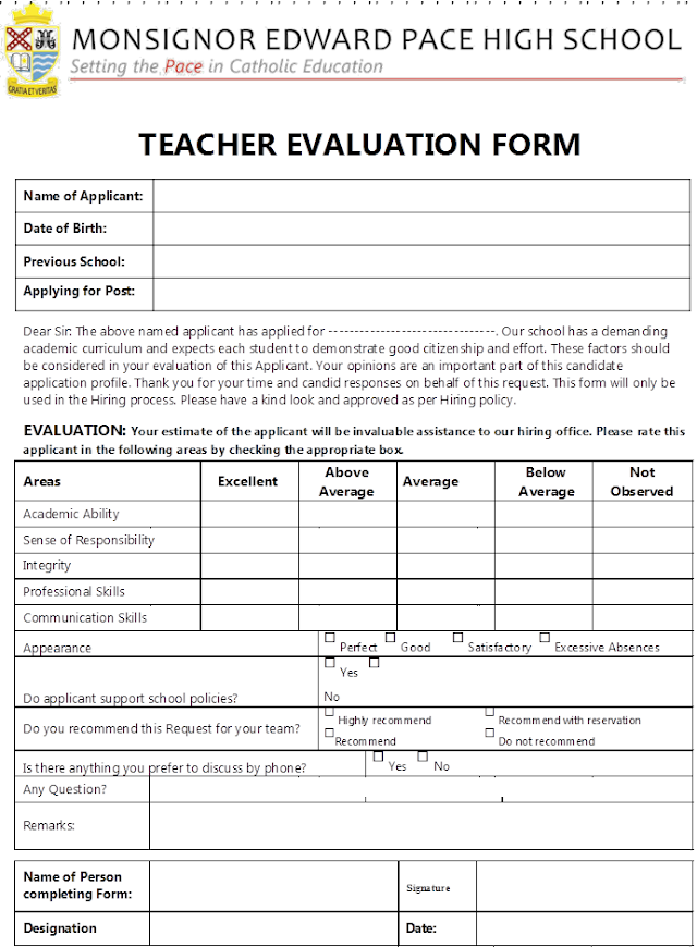 How to Evaluate Teacher Performance in School - TEACHER EVALUATION FORM