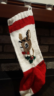 Hand Knit Rudolph Christmas Stocking