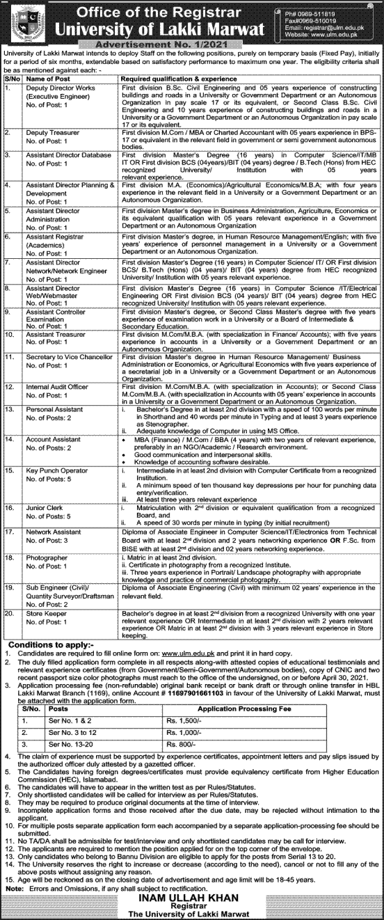 University of Lakki Marwat Jobs 2021- Jobspk14.com