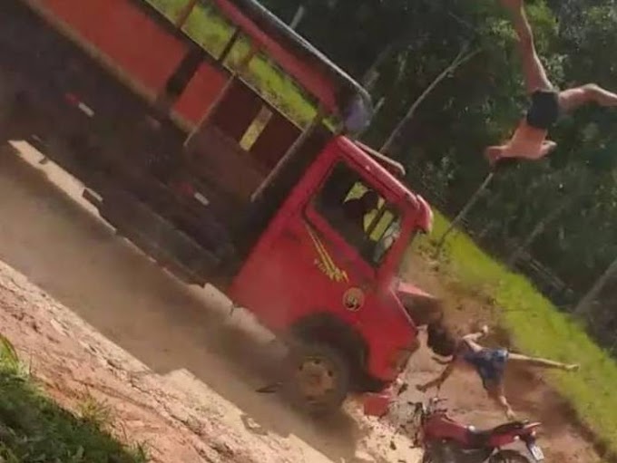 VÍDEO: filmagem mostra exato momento em que duas adolescentes de moto batem em caminhão e morrem na BR-364