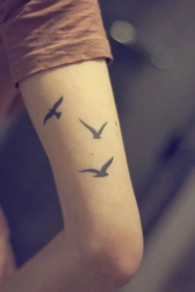 vemos el brazo de una mujer que lleva tatuaje de siluetas de gaviotas