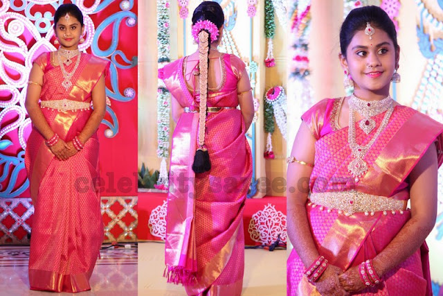 Pretty Girl in Pink Kanjeevaram Saree