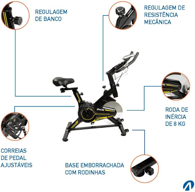 Bicicleta Spinning, Acte Sports, 8 kg, bicicleta, freios mecânicos, exercícios cardiovasculares, exercícios em casa, entusiasta do fitness, exercícios de resistência, força muscular