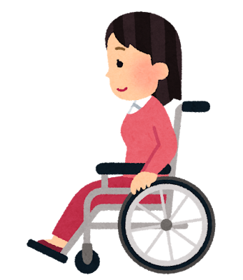 横から見た車椅子に乗る人のイラスト（女性）