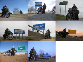 Cross country motorcycle trip, USA, State Border Sign, texas, tennessee, michigan, oklahoma, kentucky