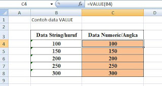 Contoh data rumus excel VALUE