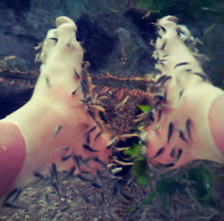 Greyson Chance Bare feet in a fish tank spa