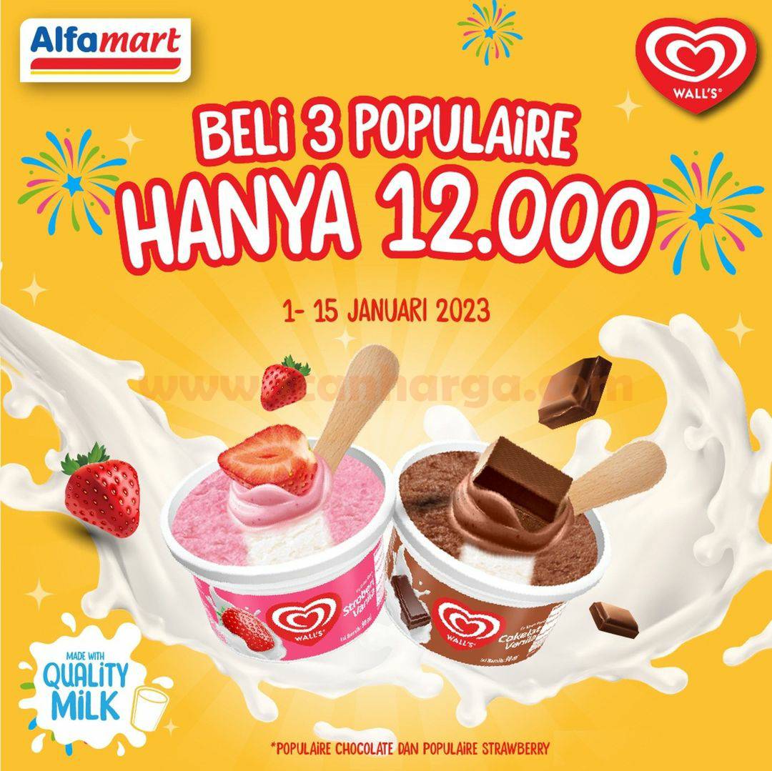 Promo ALFAMART Ice Cream Wall’s Populaire Harga cuma 12RB