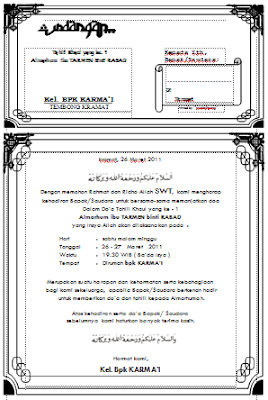 Format Surat Undangan Tahlil Sederhana 40 Hari, 100 Hari, Haul, Mendak, dll Word bisa diedit, Siap Cetak!!