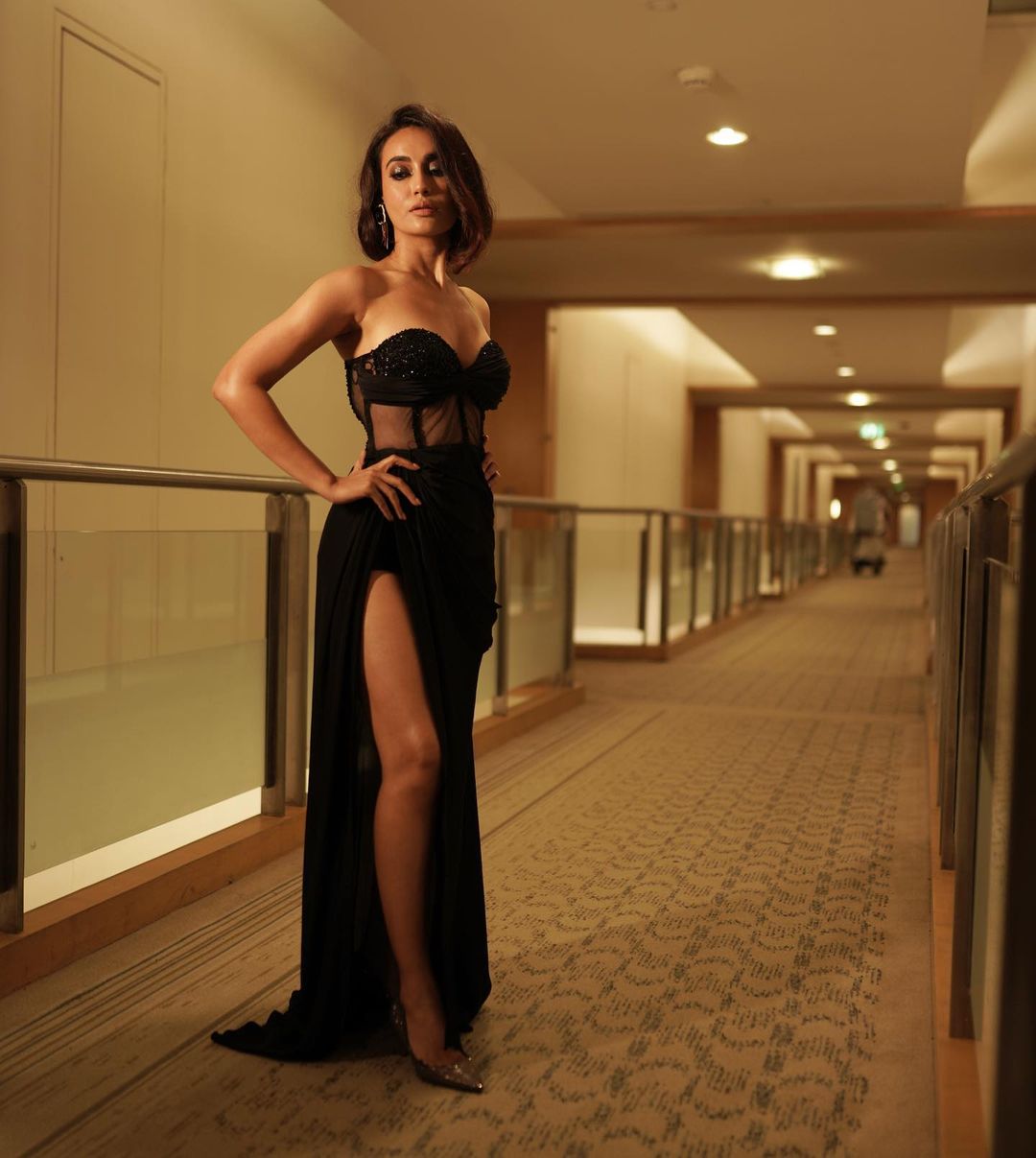 Surbhi Jyoti black dress cleavage sexy legs