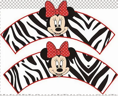 Zebra and Red Minnie Free Printable Wrappers Cupcake.