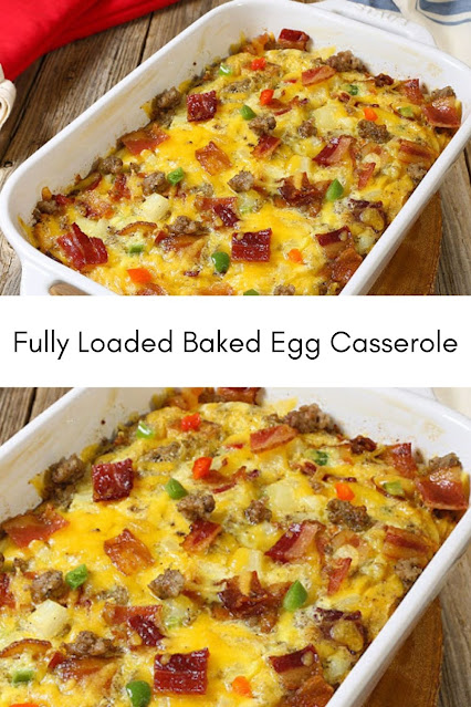 This loaded baked egg casserole goes from oven to table in an hour! Make this recipe for brunch, holiday mornings, or breakfast for dinner. INGREDIENTS 1 pound Jones Dairy Farm Cherrywood Smoked Bacon, cooked and chopped 12 ouncesJones Dairy Farm Breakfast Sausage Rolls 1 (28 ounce) package frozen cubed hash browns with peppers and onions, thawed 2 cups (8-ounces) shredded medium cheddar cheese 12 large eggs 1/2 cup whole milk 1 1/2 teaspoons kosher salt 1 teaspoon fresh ground black pepper 1 teaspoon garlic powder INSTRUCTIONS Preheat oven to 375°F. Butter a 9x13-inch baking pan. In a large skillet over medium heat, cook the sausage until browned, crumbling it with a spatula as it cooks. Add hash browns, sausage, bacon and cheese to the casserole dish. Toss to combine. In a large bowl combine eggs, milk, garlic, salt and pepper. Whisk until completely combined. Pour the egg mixture over the hash brown mixture. Bake for 35-40 minutes until a knife inserted in the center comes out clean.