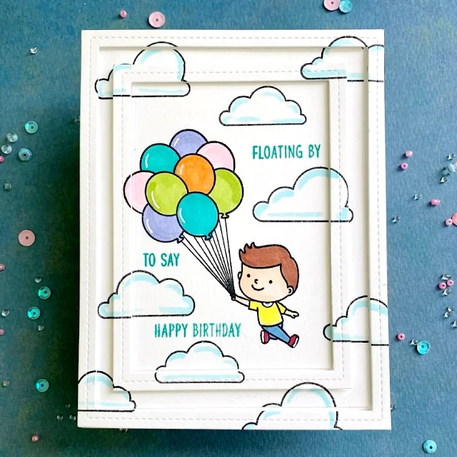 Sunny Studio Stamps: Spring Showers Customer Card by Donna Esmiol (featuring Floating By)