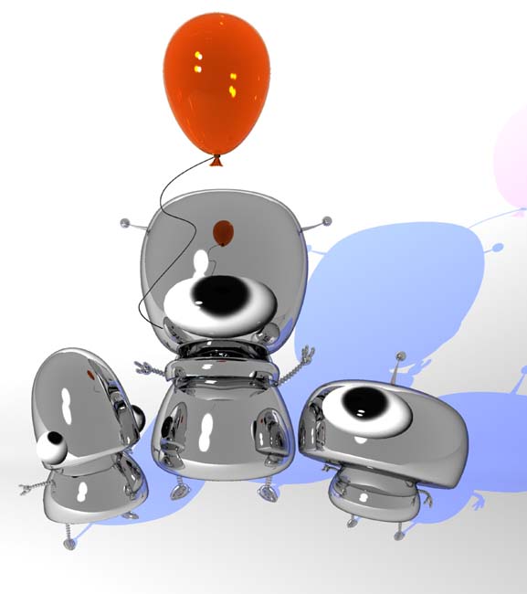 Silver Robots Looking at an Orange Balloon