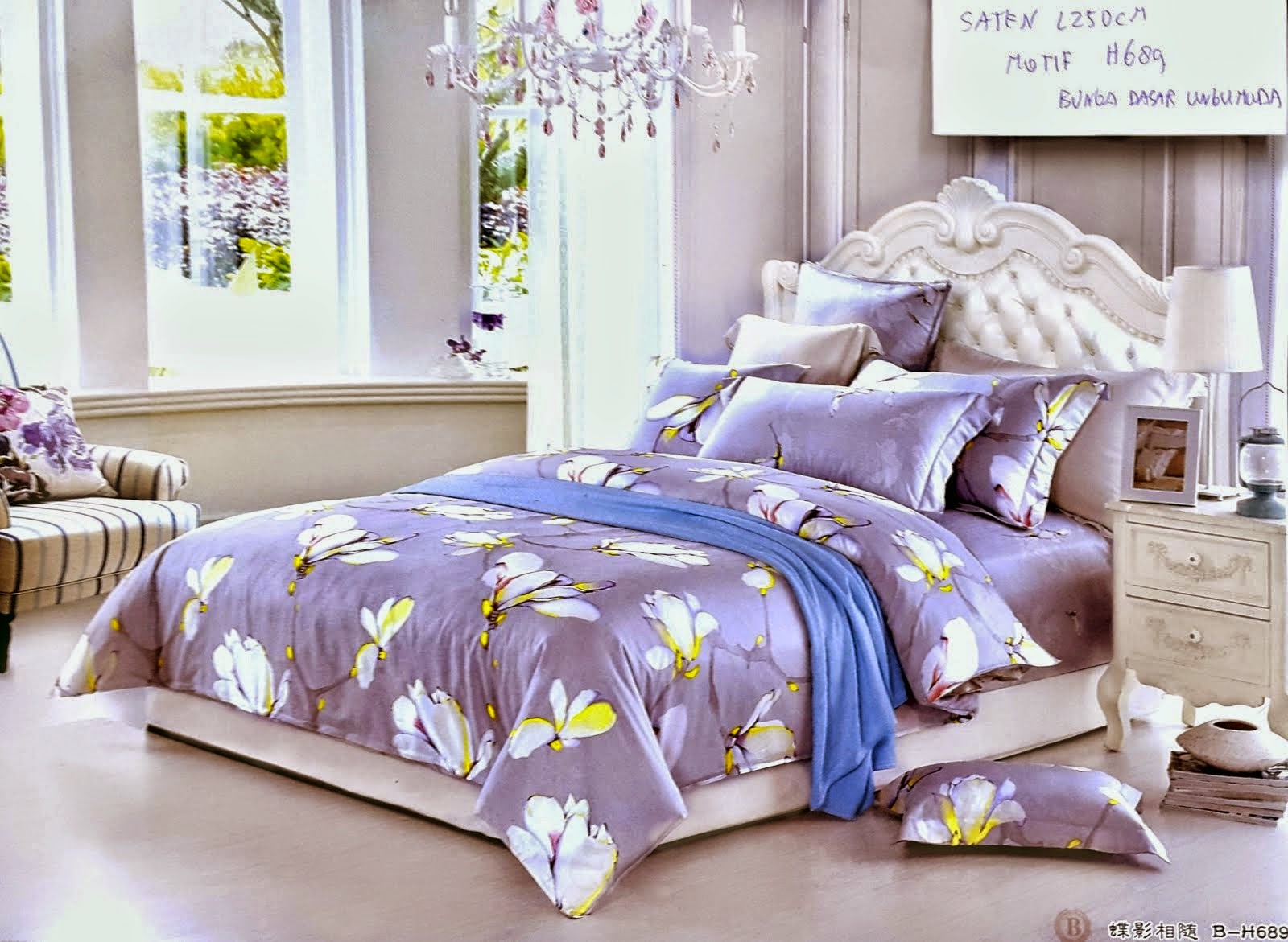 Sprei Jepang Super Motif Bunga Ungu Muda