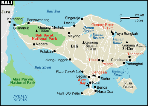 Map of Bali Here we travelled from Lovina in the central north,