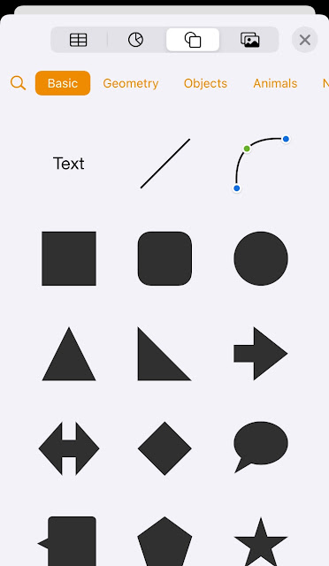 Shapes you can add to the book/document
