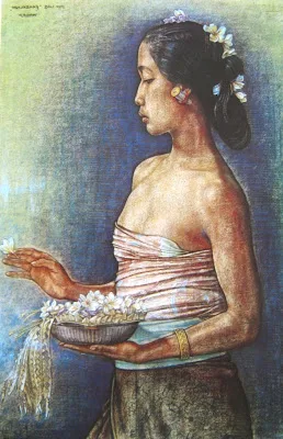 Rudolf Bonnet - Wanita Bali menabur bunga (Balinese woman scattering flowers)