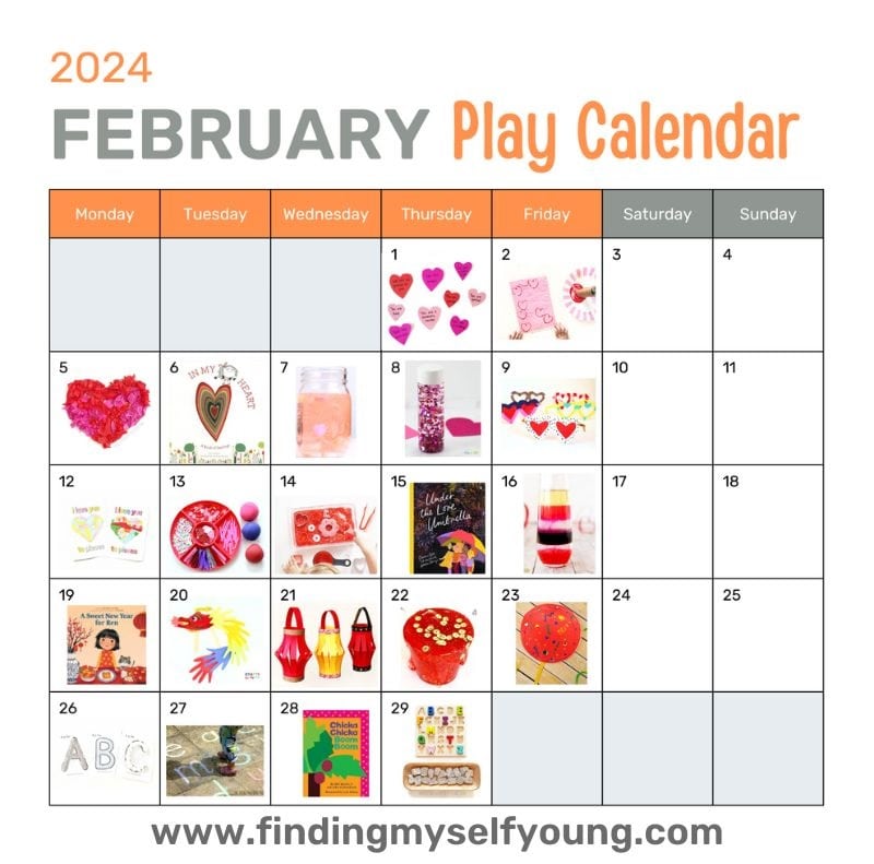 Finding Myself Young February play calendar.