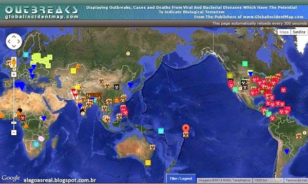 Mapa registra em tempo real surtos de doenças no mundo