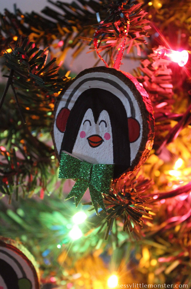 penguin wood slice Christmas ornament craft