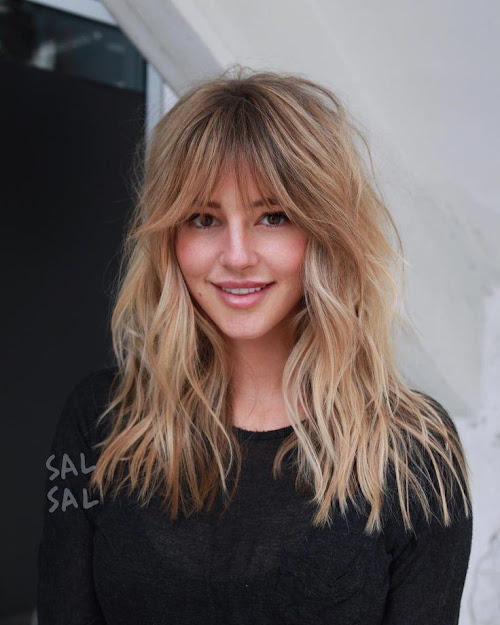 Layered on your long hair with bangs