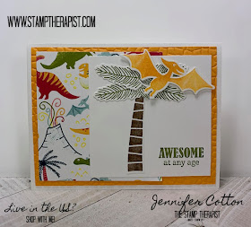 This adorable dinosaur card uses Stampin' Up!'s Dino Days Bundle!  The bundle pricing retires June 2!  The Dinoroar Designer Paper is while supplies last and is only $6.90!  Video on the blog!  #StampTherapist #Stampinup