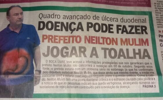 Jornal anuncia que doença pode fazer prefeito Neilton Mulim desistir de reeleição