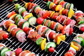 meat and vegetable on skewers