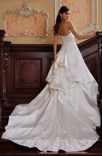 White Modest Wedding Dress with Long Train