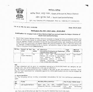 RAILWAY RAIPUR CIRCLE PARAMEDICAL STAFF VACANCY 2023 | रेलवे रायपुर मंडल में पैरामेडिकल स्टाफ की वेकेंसी