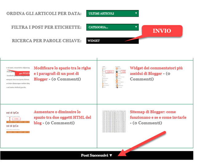 ricerca nella mappa del sito