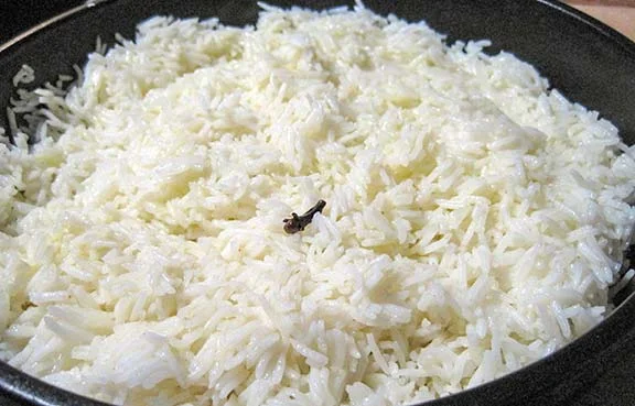 Cooked basmati rice.